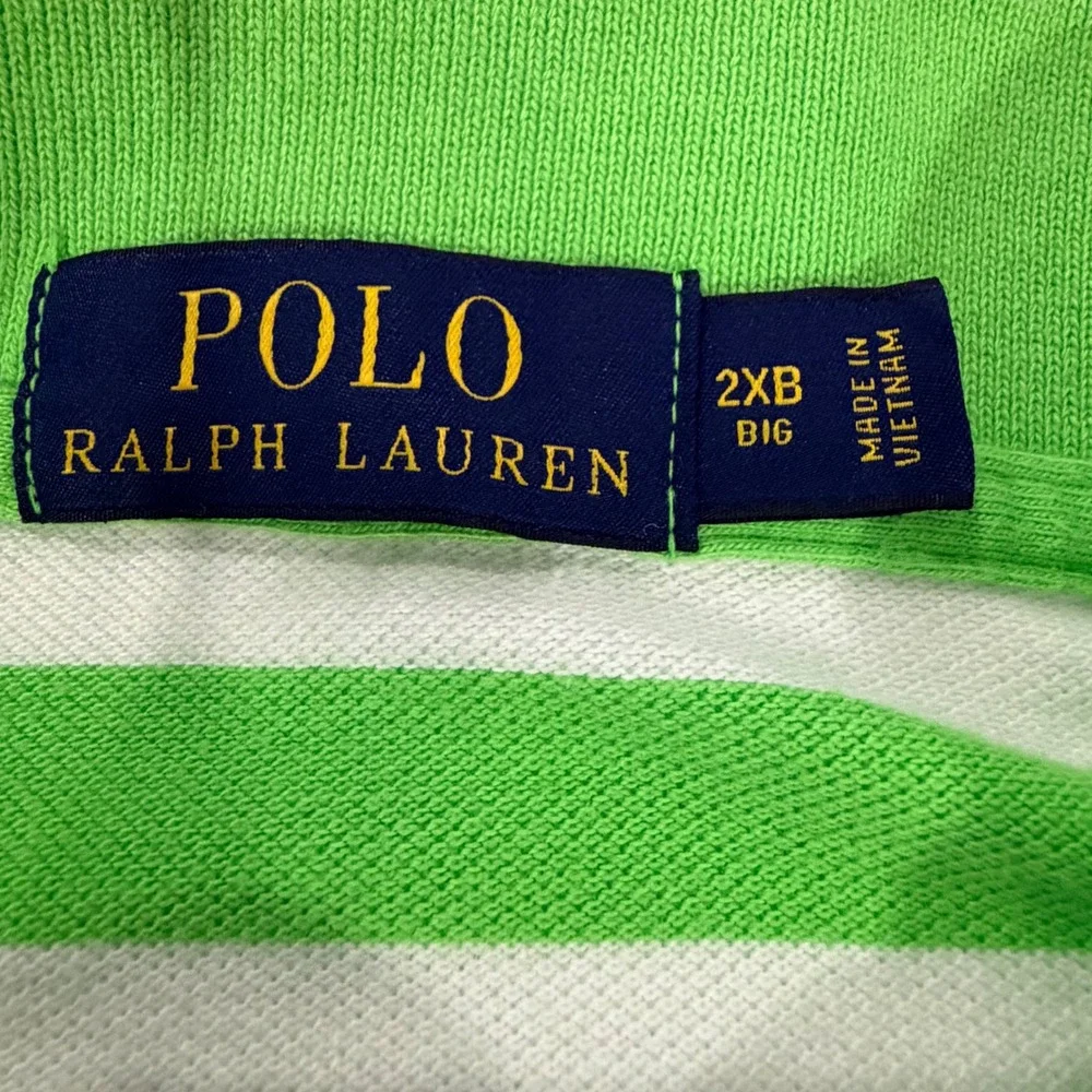 Polo Ralph Lauren Polo Shirt Mens 2XB Green White Striped Purple Pony Big & Tall
